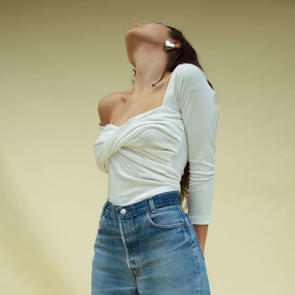 The Line by K Stevie twist front white top